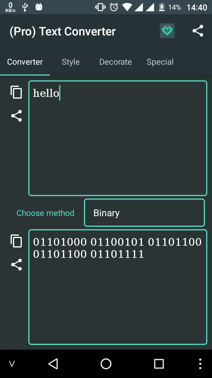 Text decoder. Text converter. android text. text style convert.