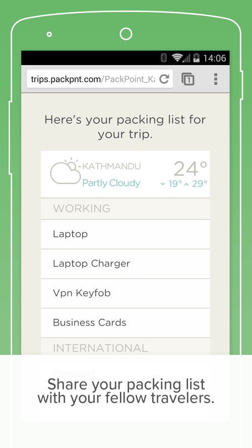 PackPoint travel packing list