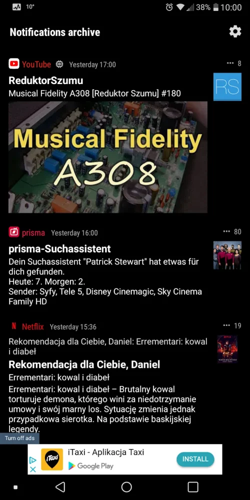 Notifications archive