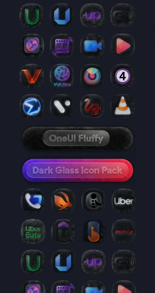OneUI Fluffy Dark Glass Icons