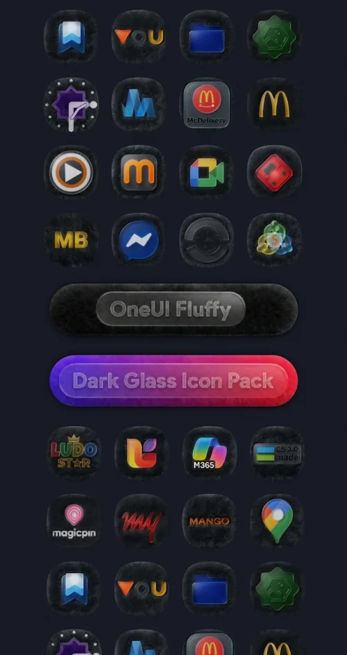 OneUI Fluffy Dark Glass Icons