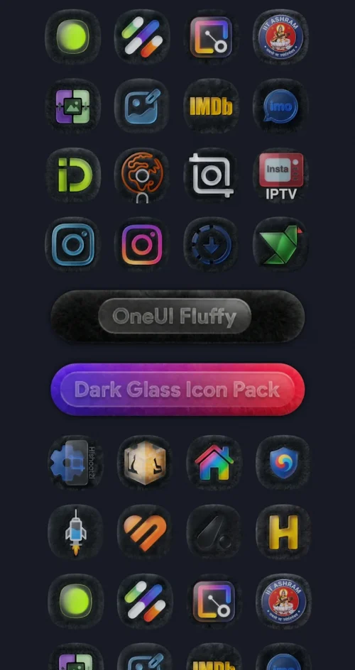 OneUI Fluffy Dark Glass Icons