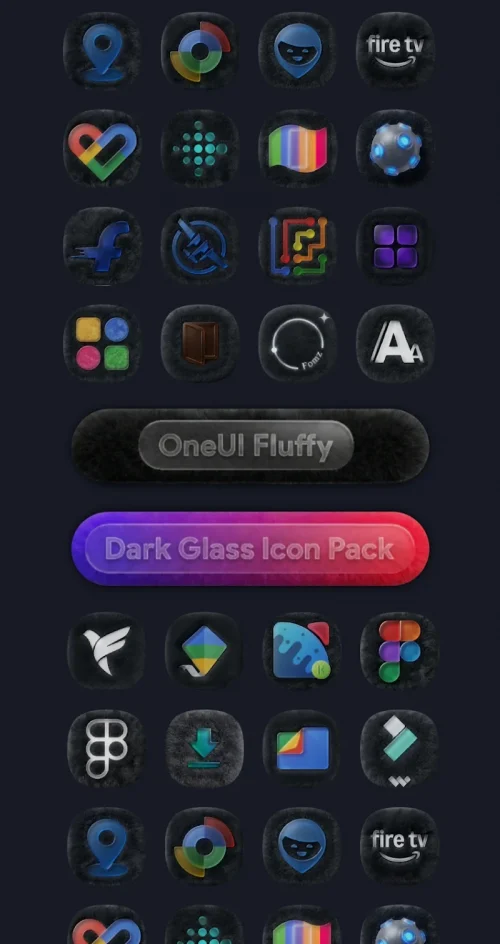 OneUI Fluffy Dark Glass Icons